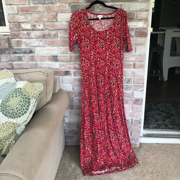LuLaRoe Ana Maxi Dress- L Hot Pink Floral - Picture 1 of 4